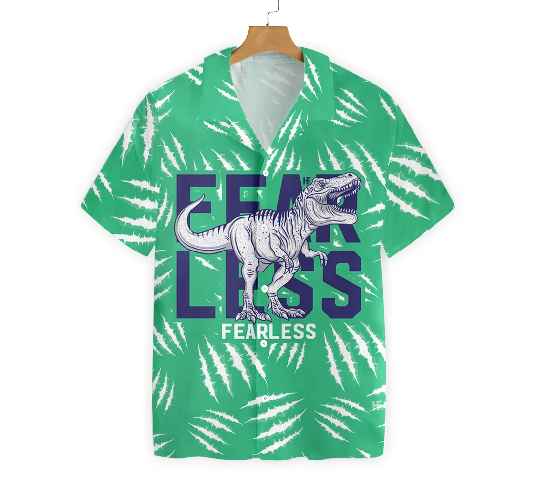 Fearless T-rex Dinosaur Hawaiian Shirt, Button Up Aloha Shirt For Men, Women