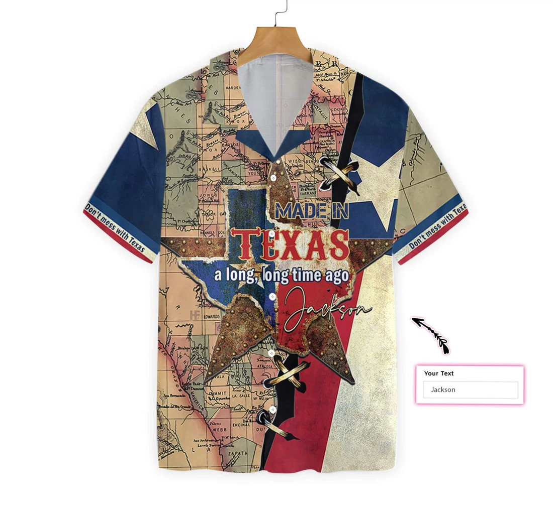 Made In Texas A Long, Long Time Ago Custom State Of Texas Map Texas Flag Hawaiian Shirt, Button Up Aloha Shirt For Men, Women