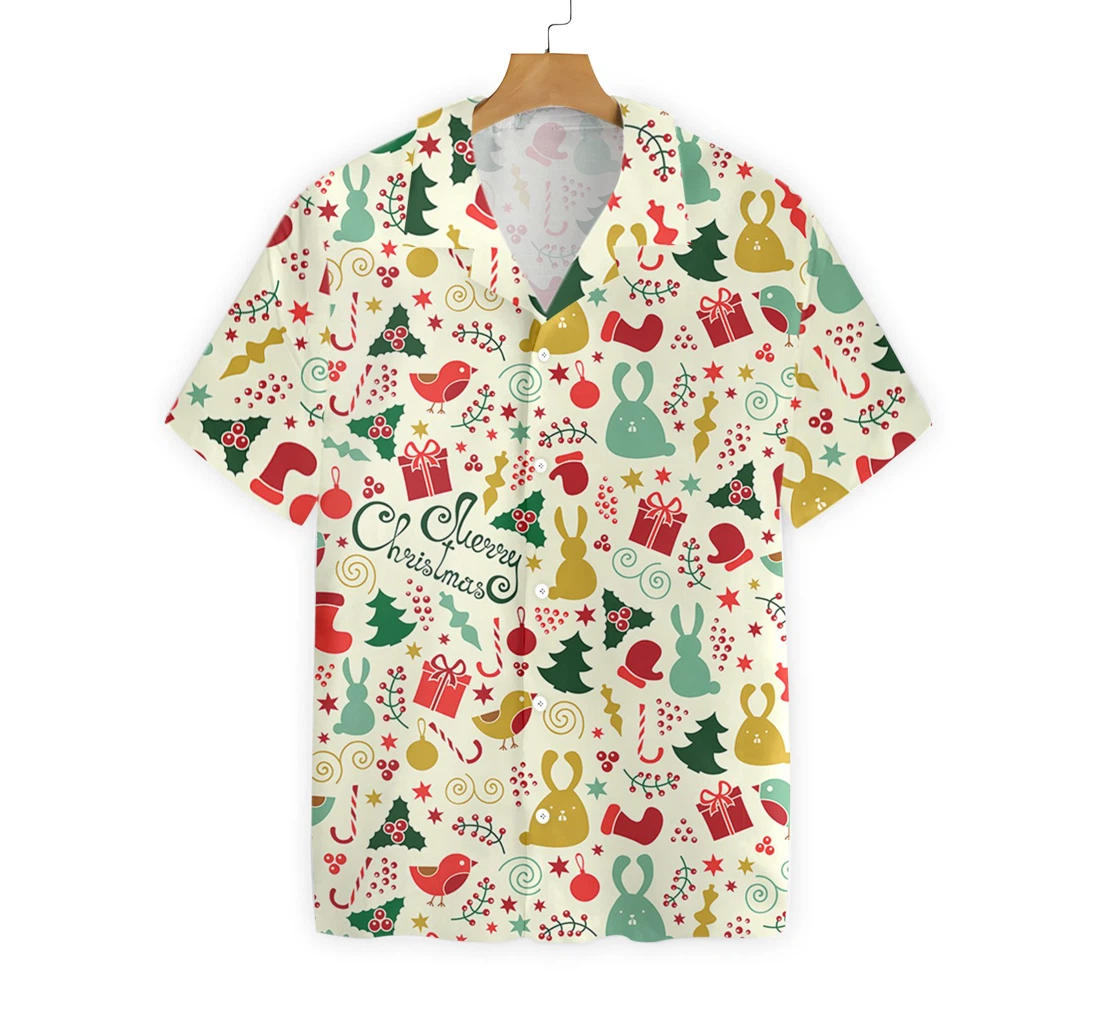 Merry Christmas Pattern Hawaiian Shirt, Button Up Aloha Shirt For Men, Women