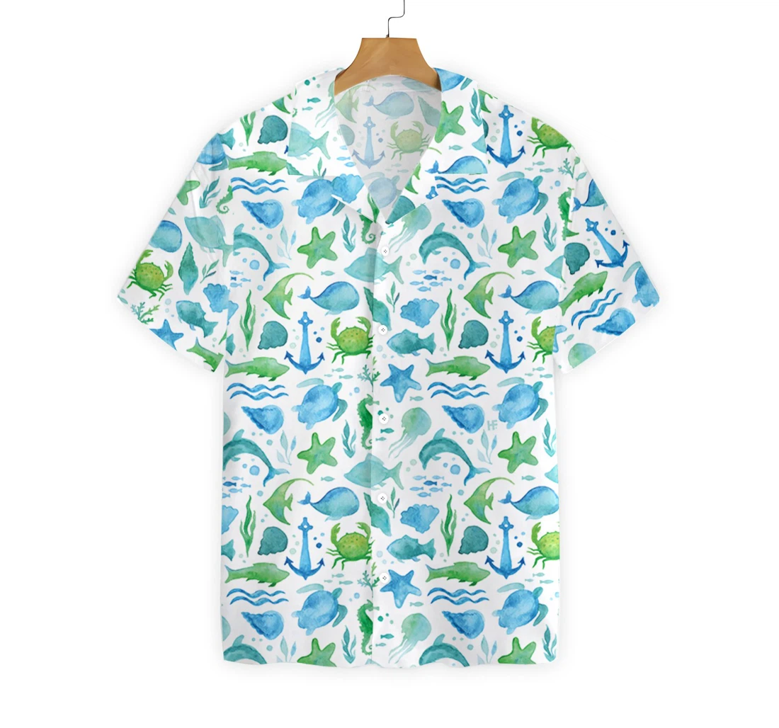 Ocean Fish Pattern V2 Hawaiian Shirt, Button Up Aloha Shirt For Men, Women