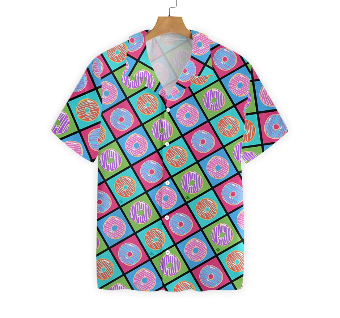 Retro Cute Yummy Donuts Pattern Hawaiian Shirt, Button Up Aloha Shirt For Men, Women