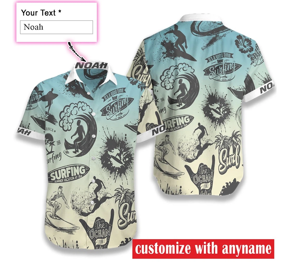 Surfing Art Water Color Custom Hawaiian Shirt, Button Up Aloha Shirt For Men, Women