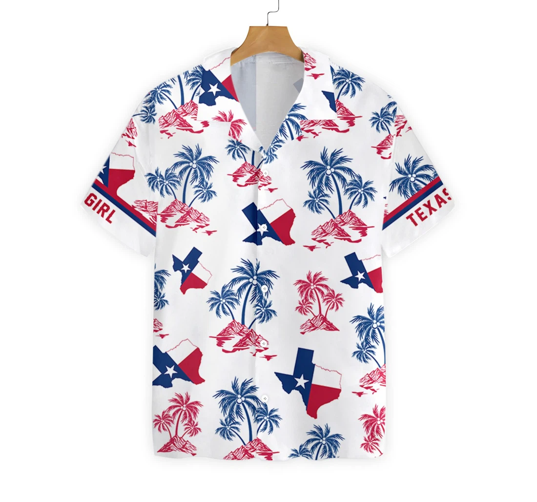 Texas Flag And Palm Tree Pattern Texas Girl Patriotic Texas And Proud Texas Hawaiian Shirt, Button Up Aloha Shirt For Men, Women