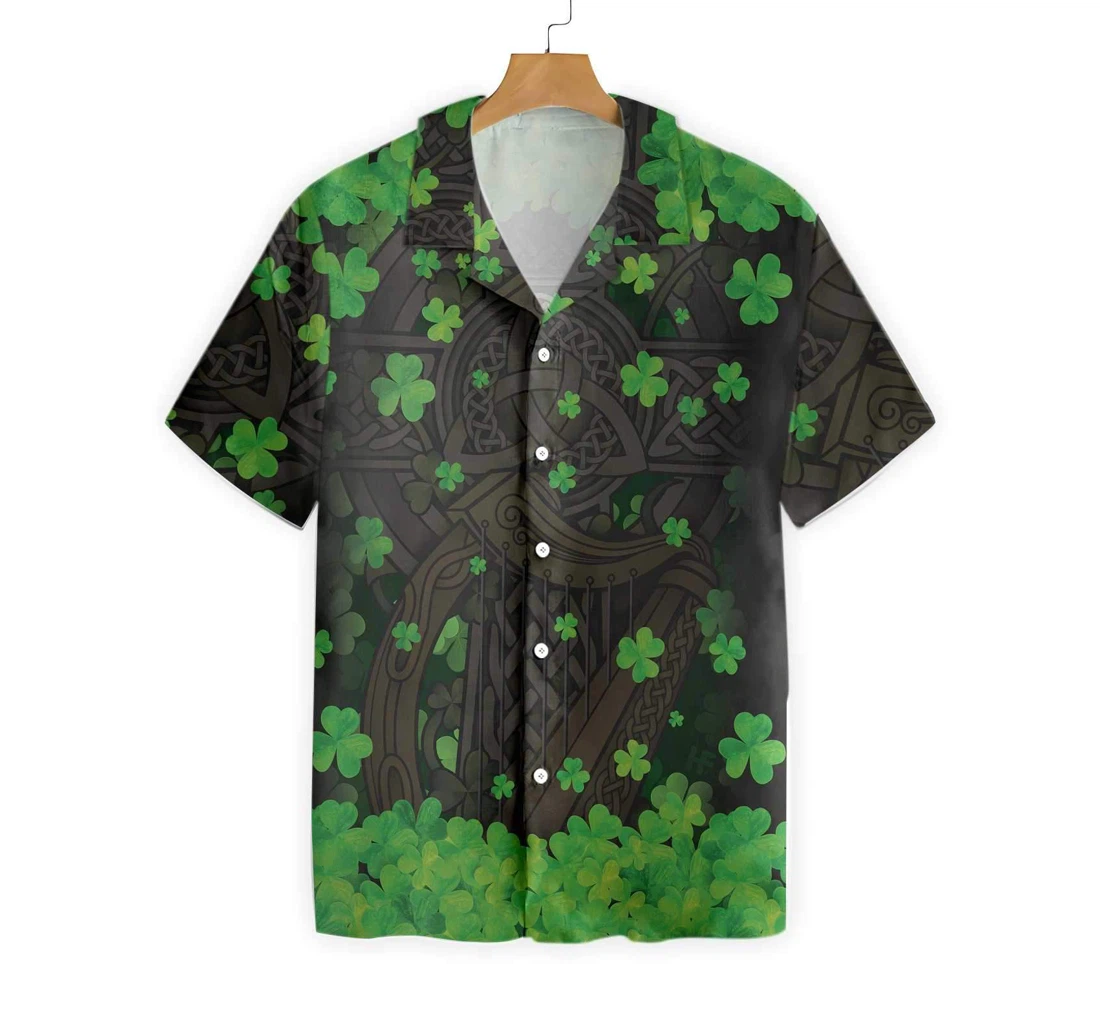 The Celtic Cross Harp Leprechaun Irish Proud Hawaiian Shirt, Button Up Aloha Shirt For Men, Women