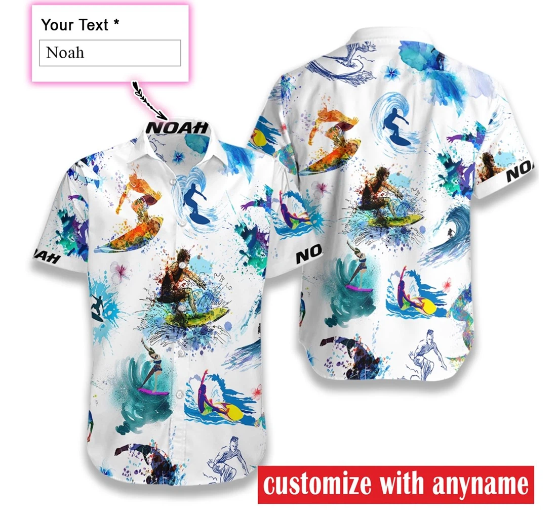 Surfing Art Water Color Custom Hawaiian Shirt, Button Up Aloha Shirt For Men, Women