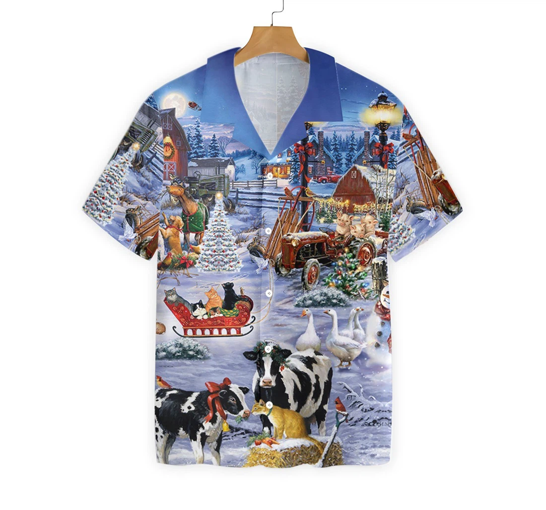 Beautiful Farm On Christmas Hawaiian Shirt, Button Up Aloha Shirt For Men, Women