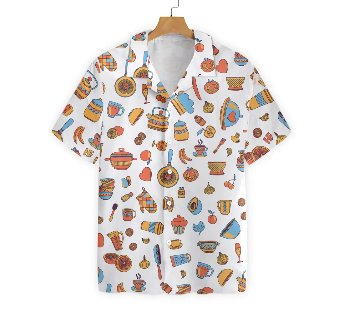 I Love Cooking Seamless Pattern Hawaiian Shirt, Button Up Aloha Shirt For Men, Women