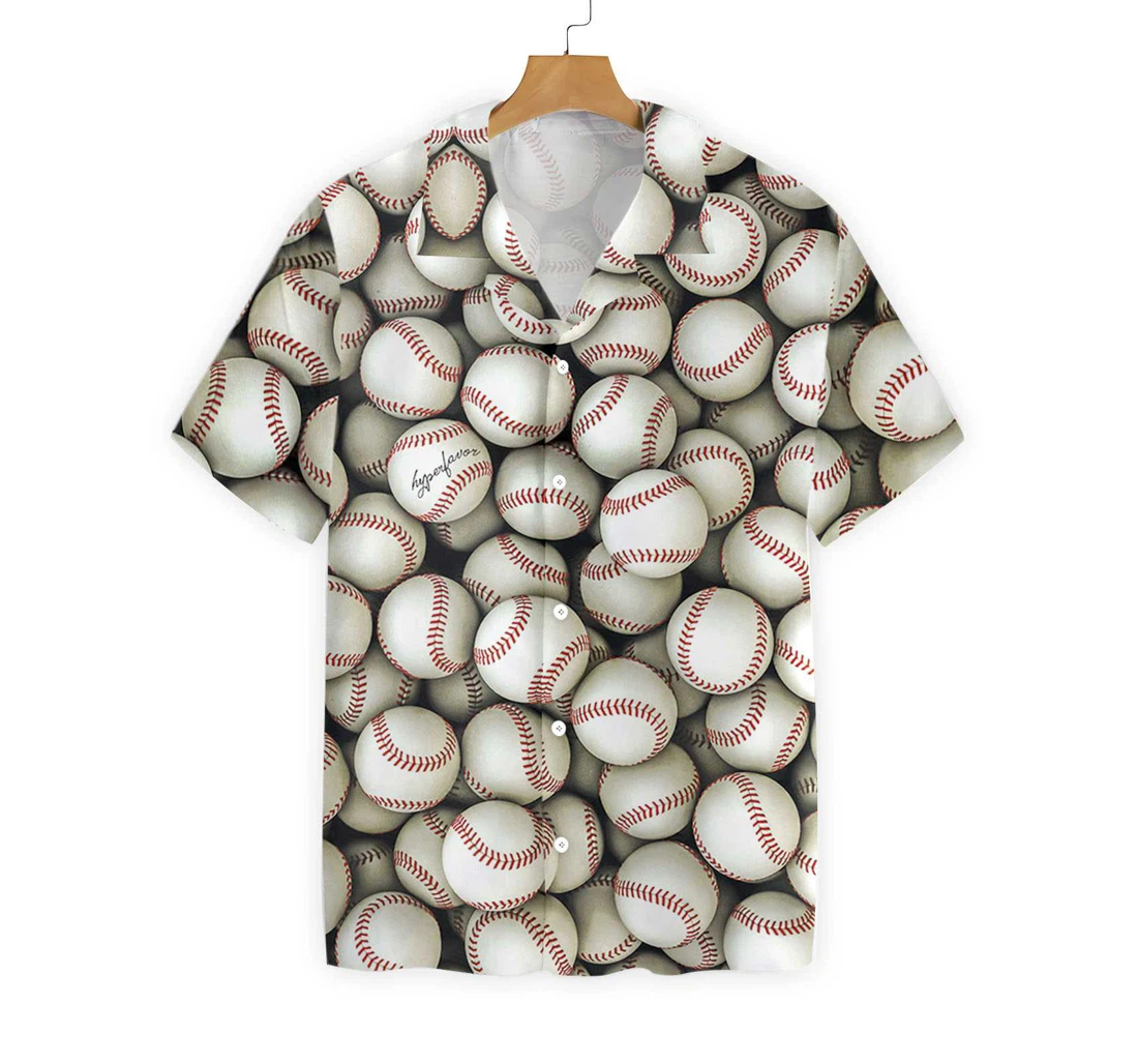 Baseball Pattern Hawaiian Shirt, Button Up Aloha Shirt For Men, Women