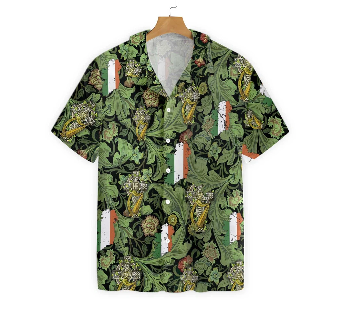 Cross Celtic Harp Ireland Proud Hawaiian Shirt, Button Up Aloha Shirt For Men, Women