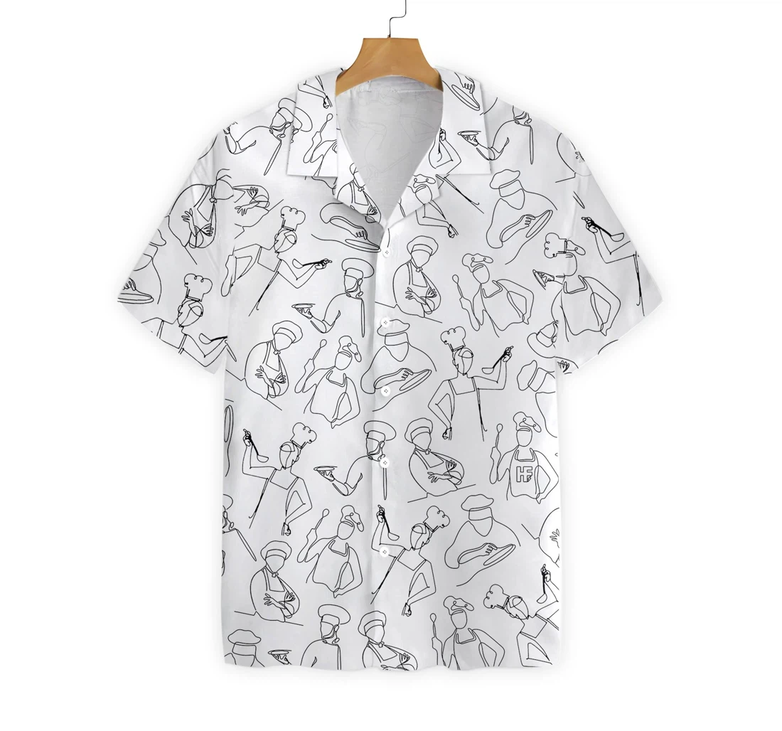 Abstract Chef Drawing Hawaiian Shirt, Button Up Aloha Shirt For Men, Women