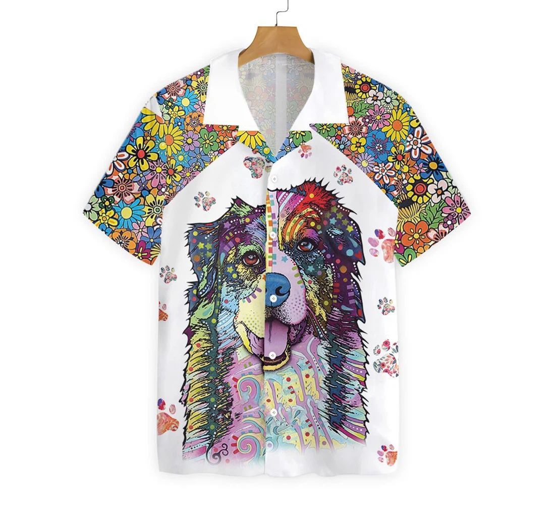 Dog Colorful Painting Hawaiian Shirt, Button Up Aloha Shirt For Men, Women