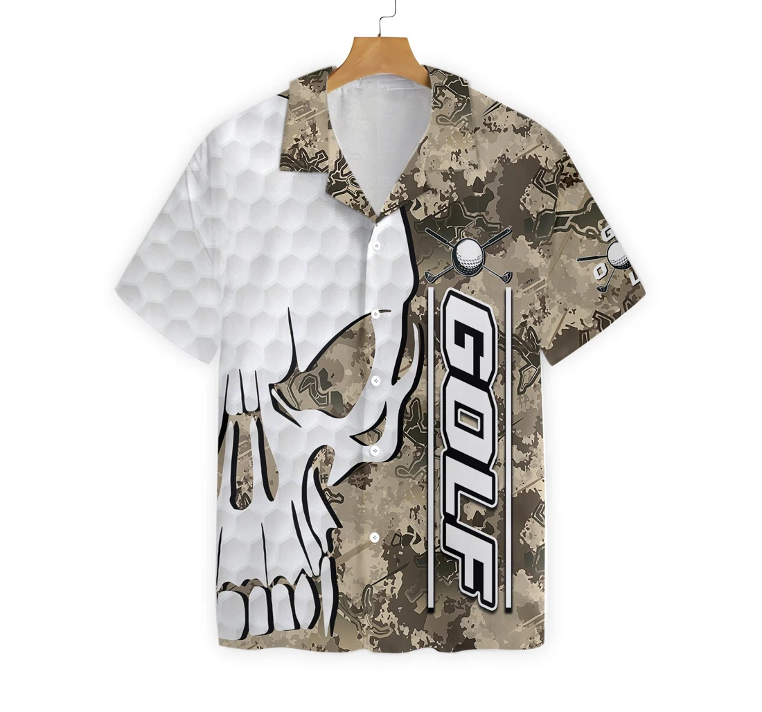 Golf And Skull Camo Pattern Hawaiian Shirt, Button Up Aloha Shirt For Men, Women