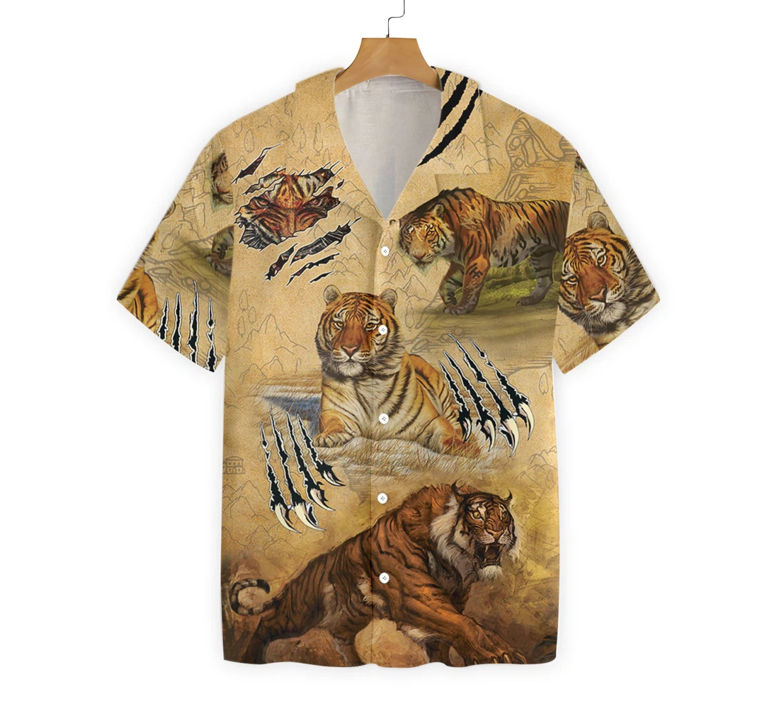 Tiger Claw Hawaiian Shirt, Button Up Aloha Shirt For Men, Women