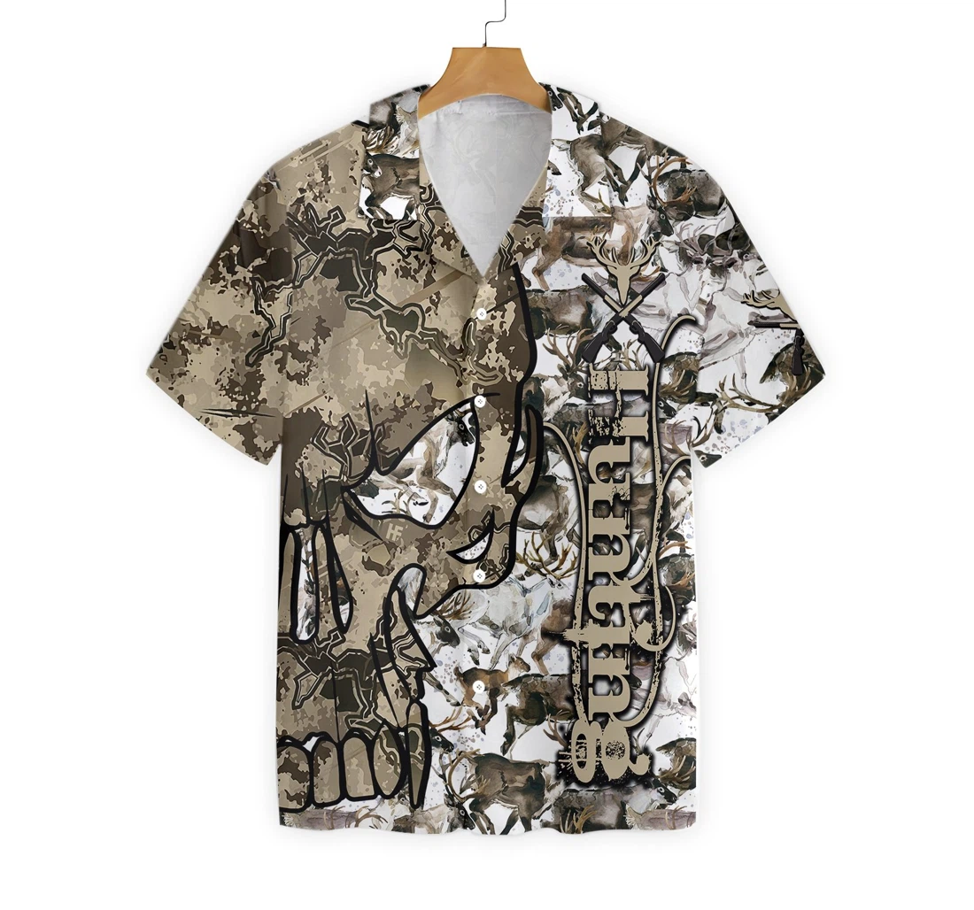 Hunting Skull Camo Texture Hawaiian Shirt, Button Up Aloha Shirt For Men, Women