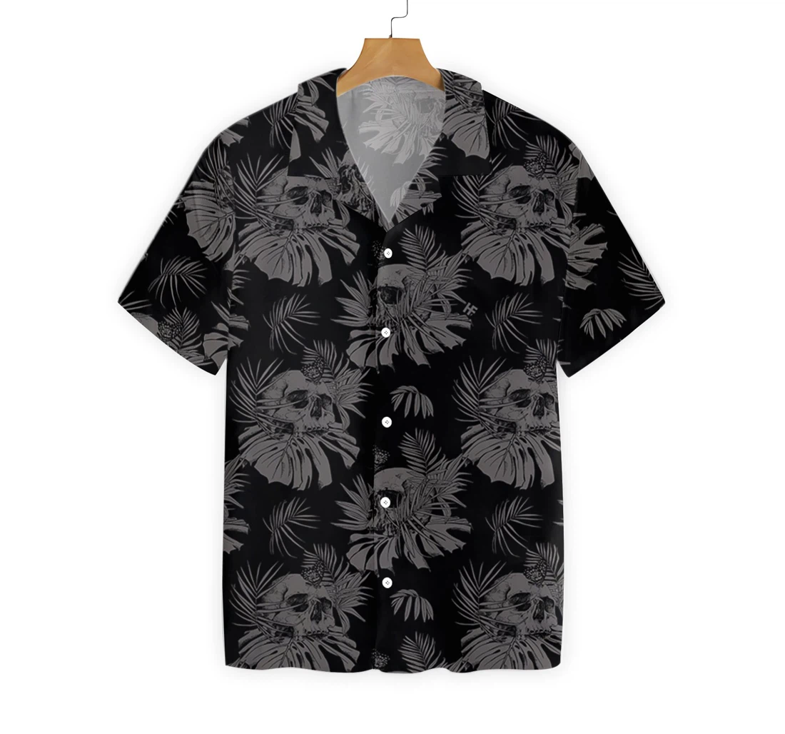 Seamless Gothic Skull With Butterfly Goth Hawaiian Shirt, Button Up Aloha Shirt For Men, Women