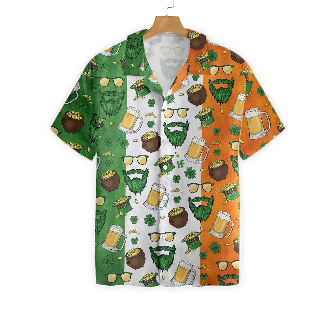 Beard Saint Patrick's Day Seamless Pattern Hawaiian Shirt, Button Up Aloha Shirt For Men, Women