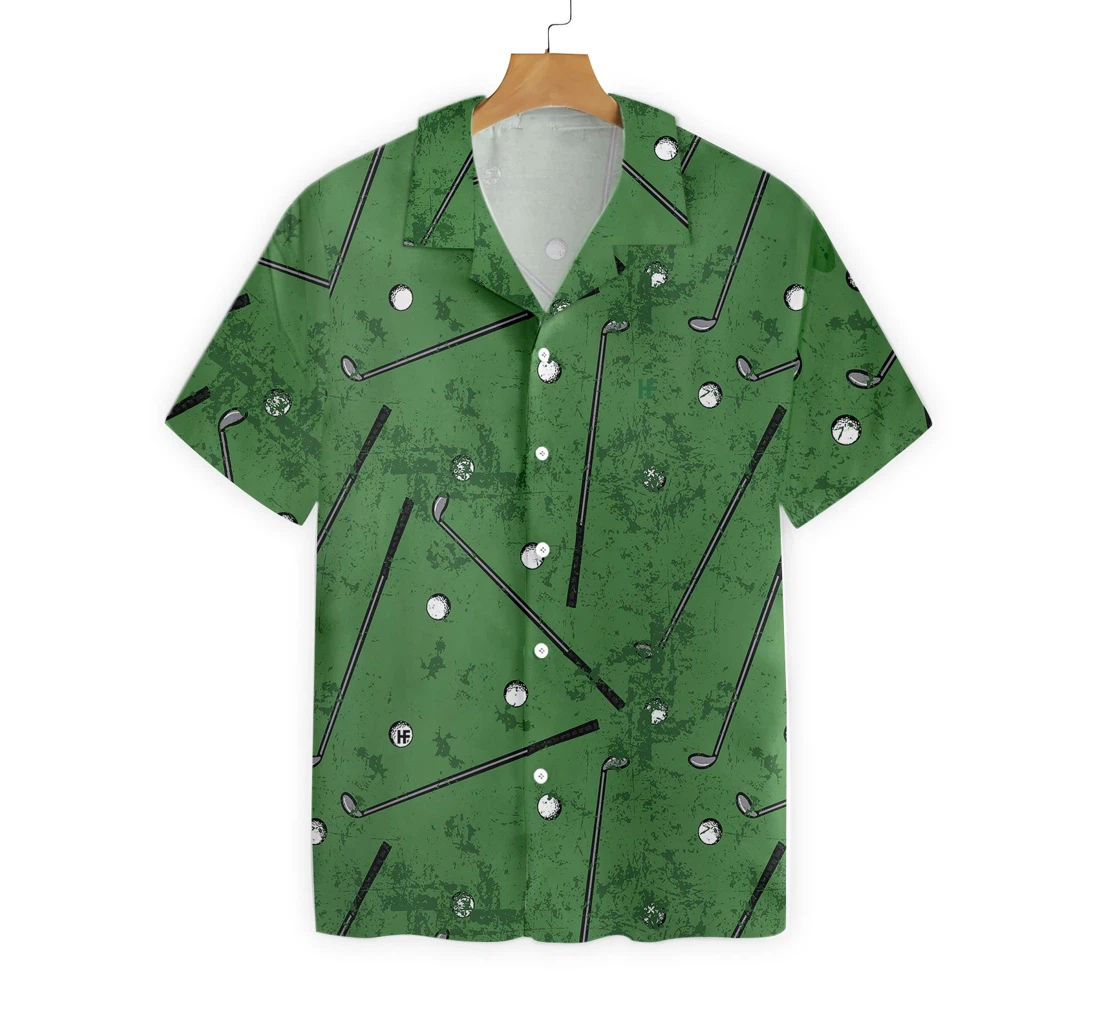 Golf Green Pattern Hawaiian Shirt, Button Up Aloha Shirt For Men, Women