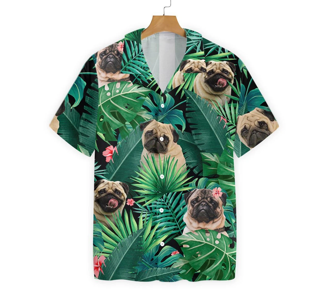 Pug Hawaiian Shirt, Button Up Aloha Shirt For Men, Women