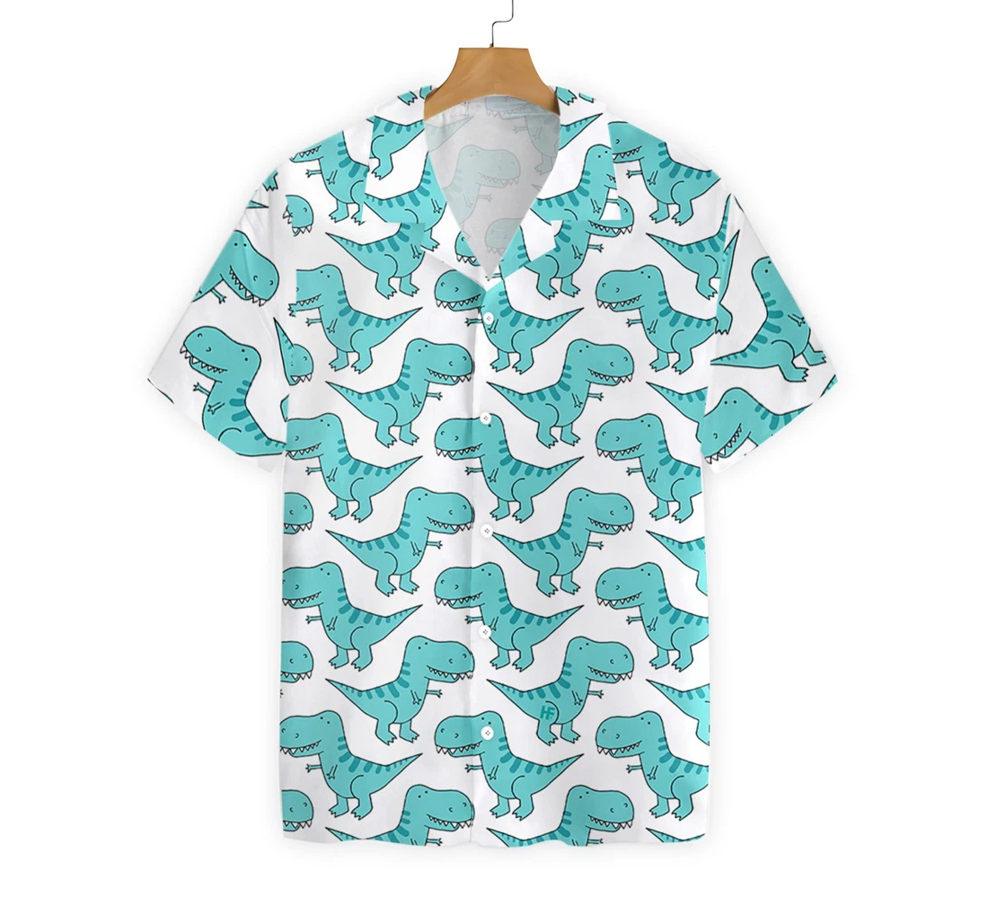 Dino Blue Mint Hawaiian Shirt, Button Up Aloha Shirt For Men, Women