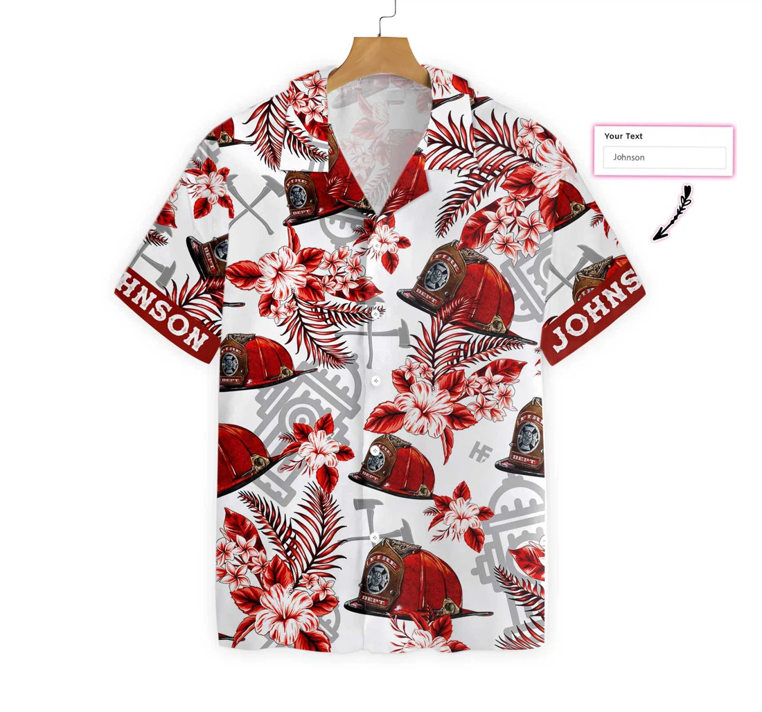 First In Last Out Seamless Pattern Firefighter Custom Personalized Red Texas Bluebonnet Hawaiian Shirt, Button Up Aloha Shirt For Men, Women