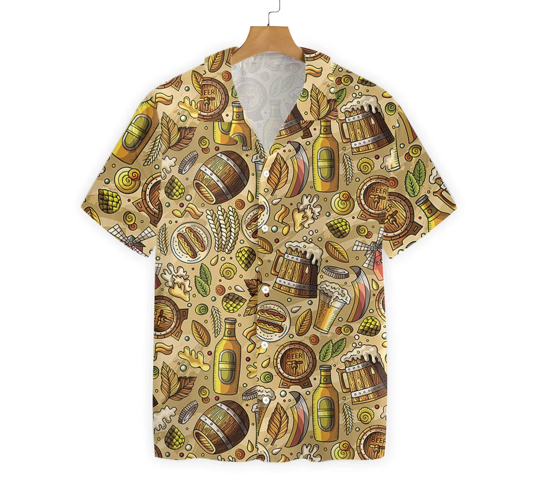 Beer Fest Seamless Pattern Hawaiian Shirt, Button Up Aloha Shirt For Men, Women