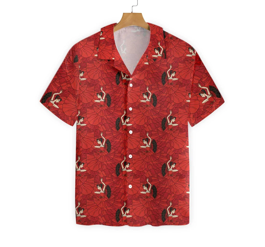 Flamenco Seamless Pattern Hawaiian Shirt, Button Up Aloha Shirt For Men, Women