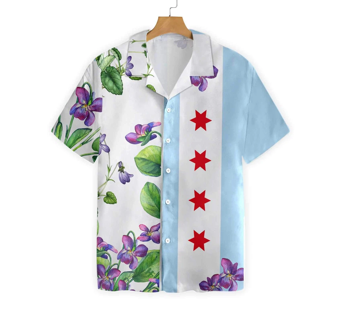 Chicago Flag Viola Sororia Hawaiian Shirt, Button Up Aloha Shirt For Men, Women