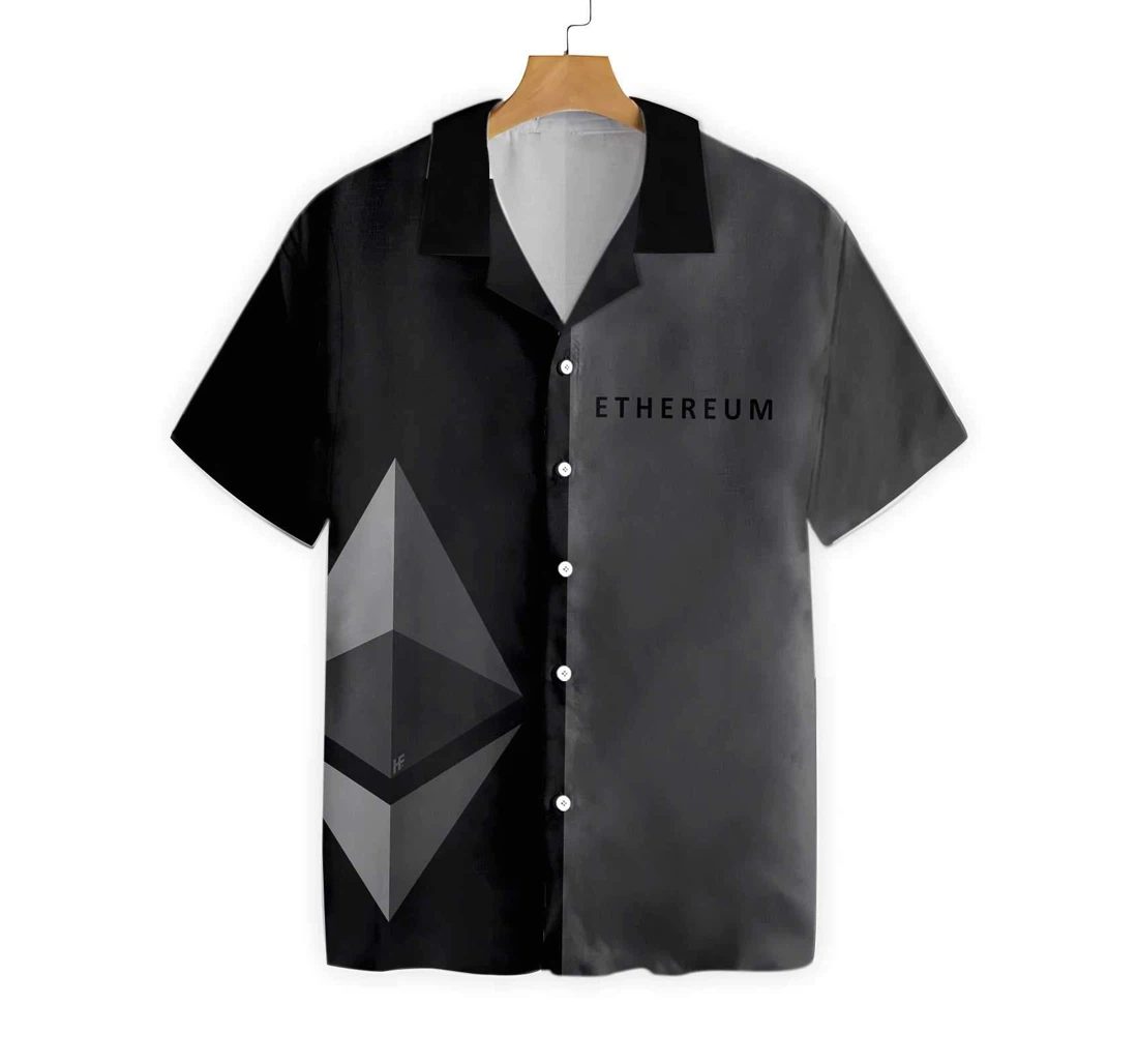 Gray And Black Ethereum Cryptocurrency Hawaiian Shirt, Button Up Aloha Shirt For Men, Women