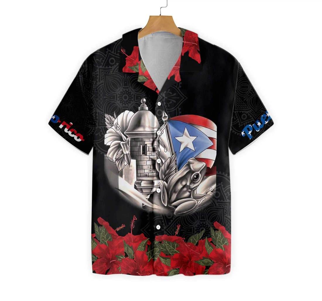 Puerto Rico Manga Flower Shirts Hawaiian Shirt, Button Up Aloha Shirt For Men, Women