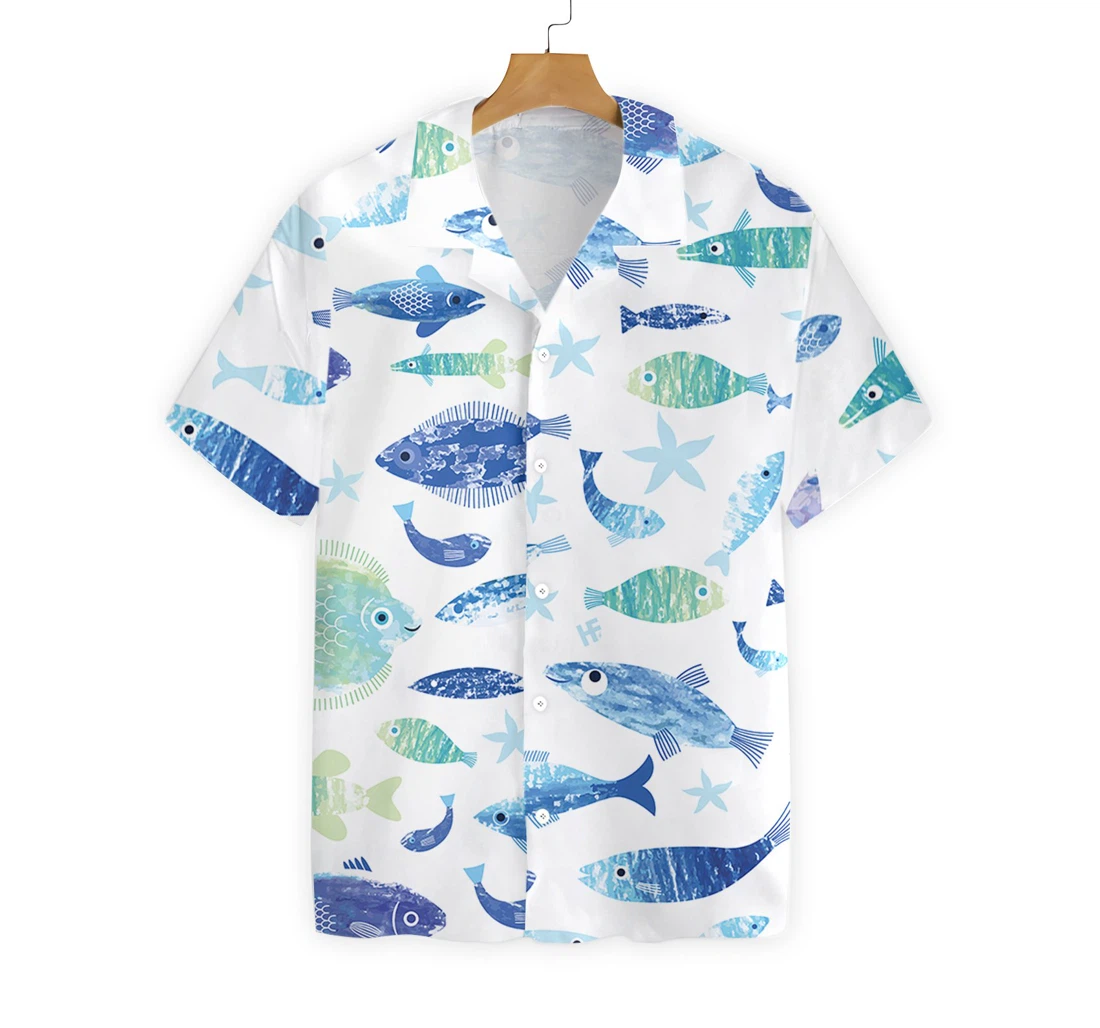 Blue Fish Hawaiian Shirt, Button Up Aloha Shirt For Men, Women