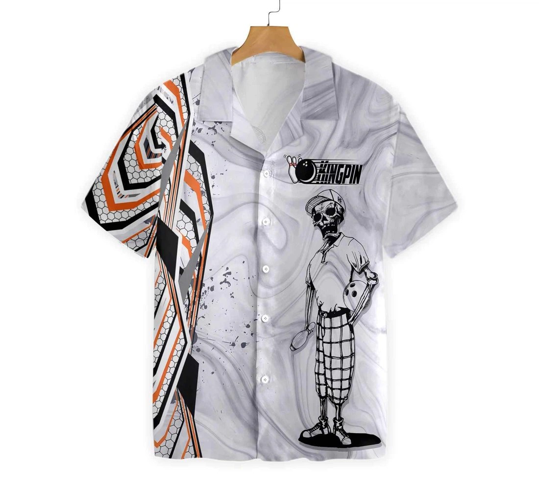 Kingpin Bowling Digital Graphic Skeleton Bowling Player Best Bowling Hawaiian Shirt, Button Up Aloha Shirt For Men, Women