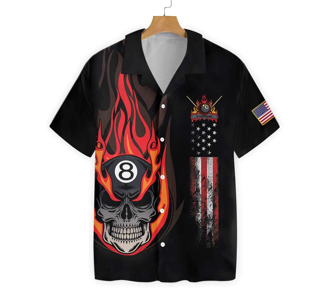 Flame Skull Billiard Pool Hawaiian Shirt, Button Up Aloha Shirt For Men, Women