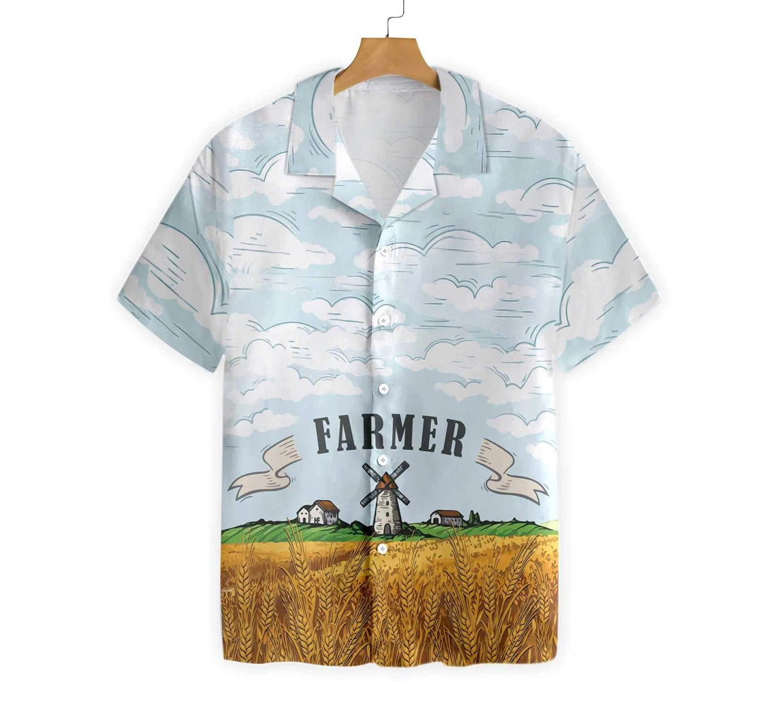 Farmer Wheat Field Hawaiian Shirt, Button Up Aloha Shirt For Men, Women