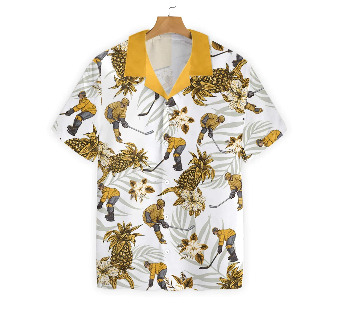 Hockey Pineapple Seamless Pattern Custom Hawaiian Shirt, Button Up Aloha Shirt For Men, Women