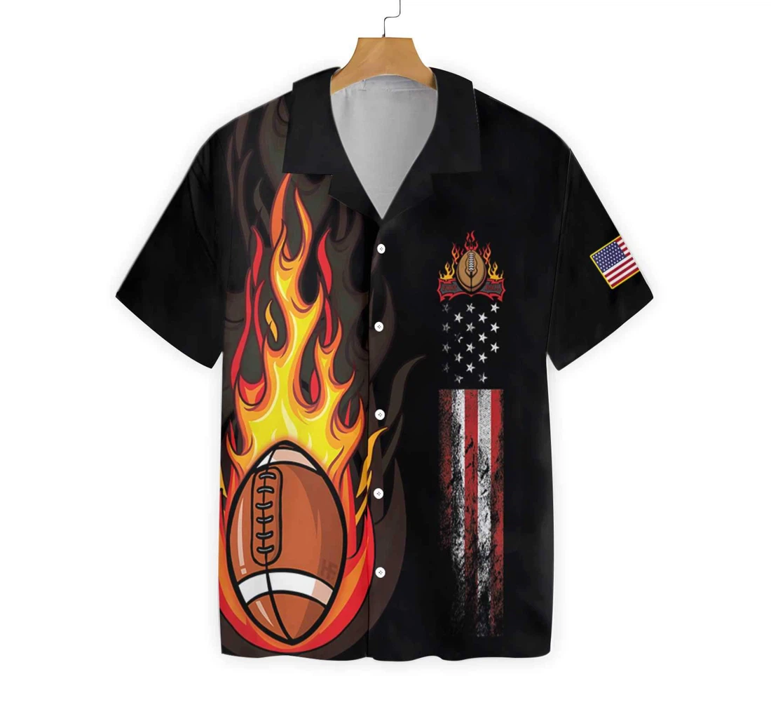 Flame Football Hawaiian Shirt, Button Up Aloha Shirt For Men, Women