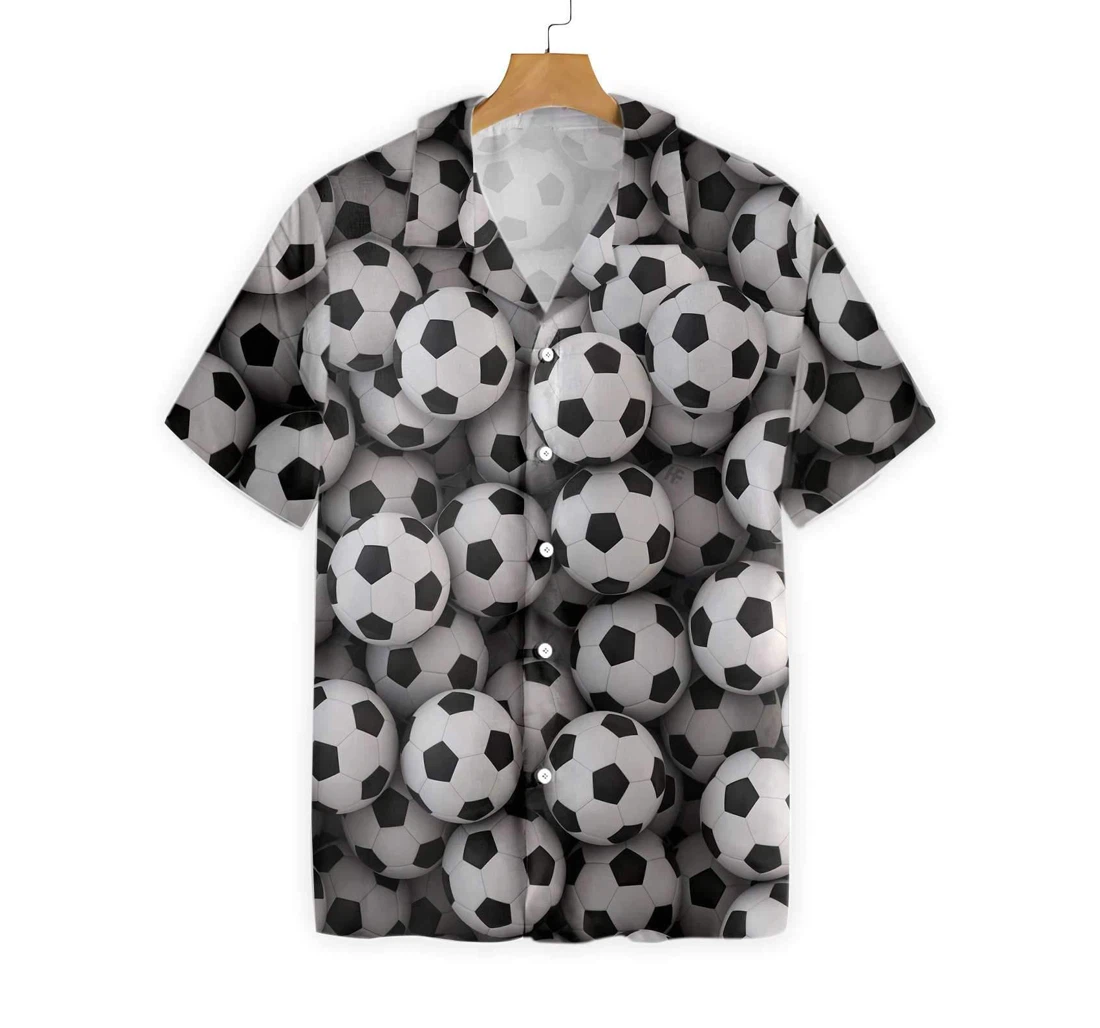 Soccer Balls Background Hawaiian Shirt, Button Up Aloha Shirt For Men, Women