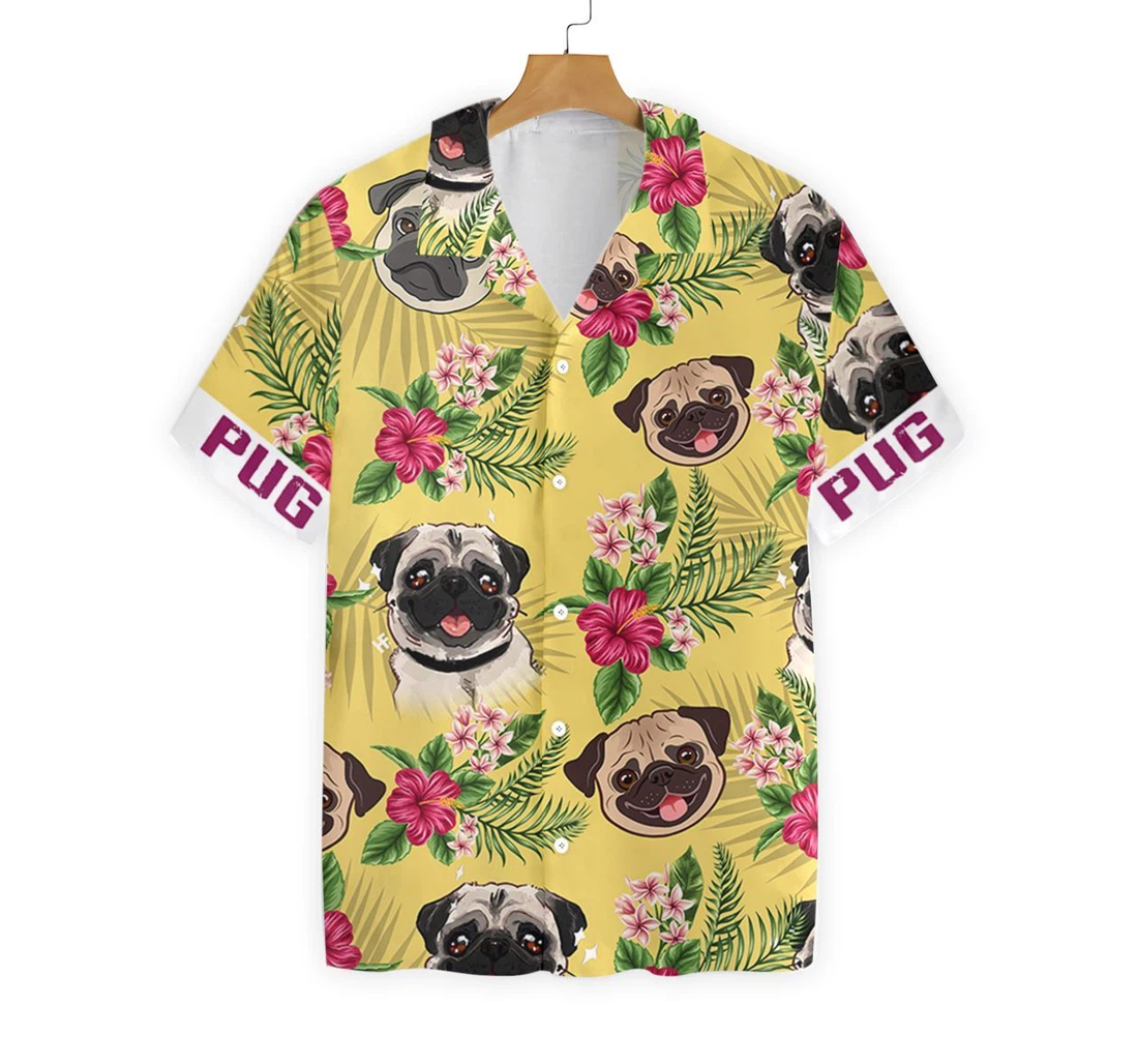 Pug Hawaiian Shirt, Button Up Aloha Shirt For Men, Women