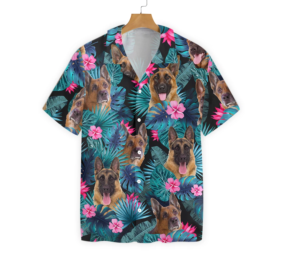 German Shepherd Hawaiian Shirt, Button Up Aloha Shirt For Men, Women