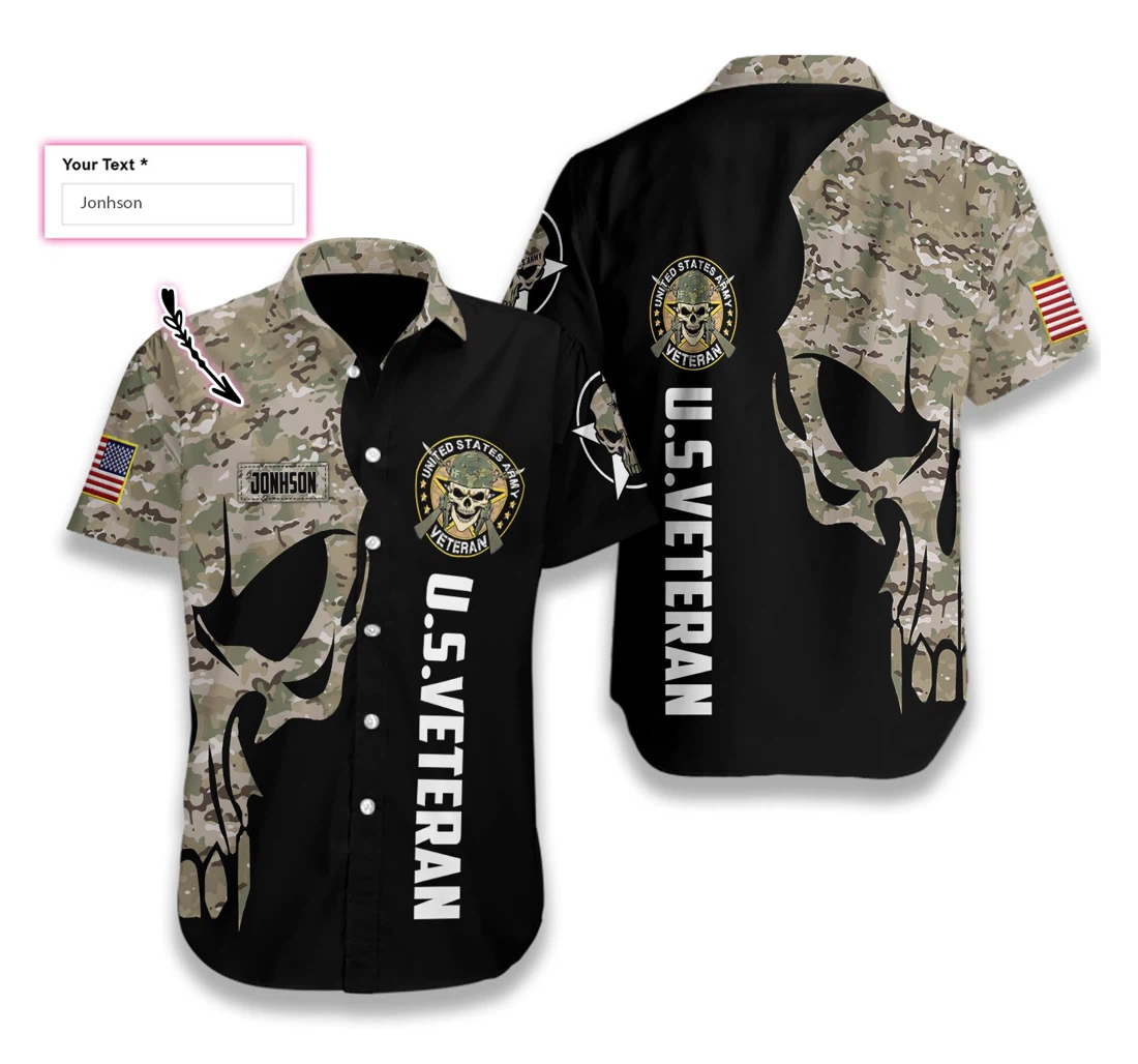 Us Veteran Digital Camo Skull Custom Hawaiian Shirt, Button Up Aloha Shirt For Men, Women