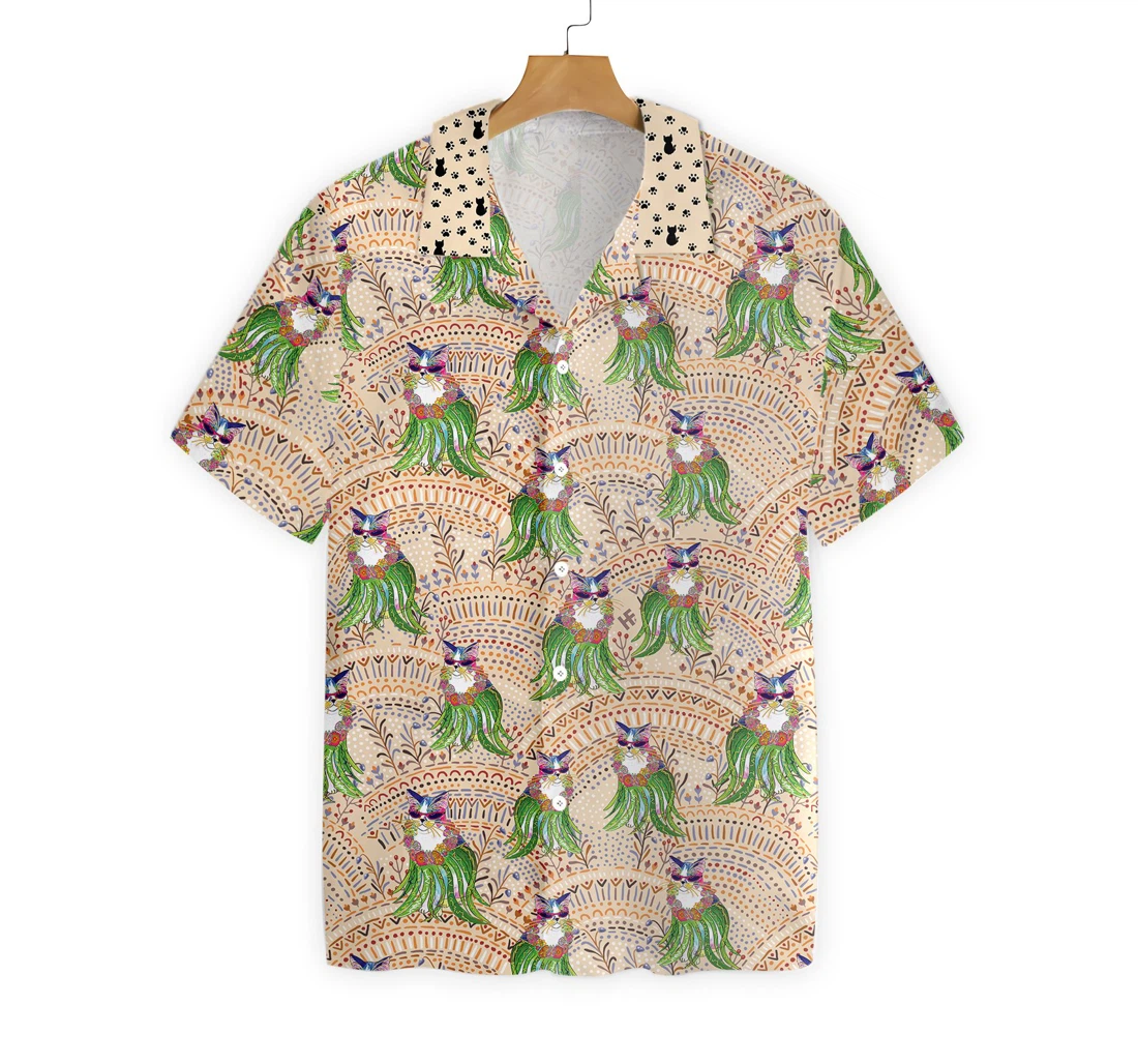 Cat Hula Hawaiian Shirt, Button Up Aloha Shirt For Men, Women