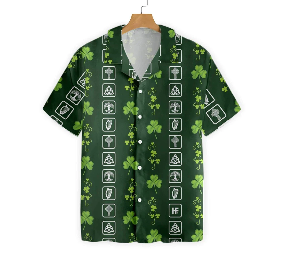 Shamrock Irish Symbols Hawaiian Shirt, Button Up Aloha Shirt For Men, Women