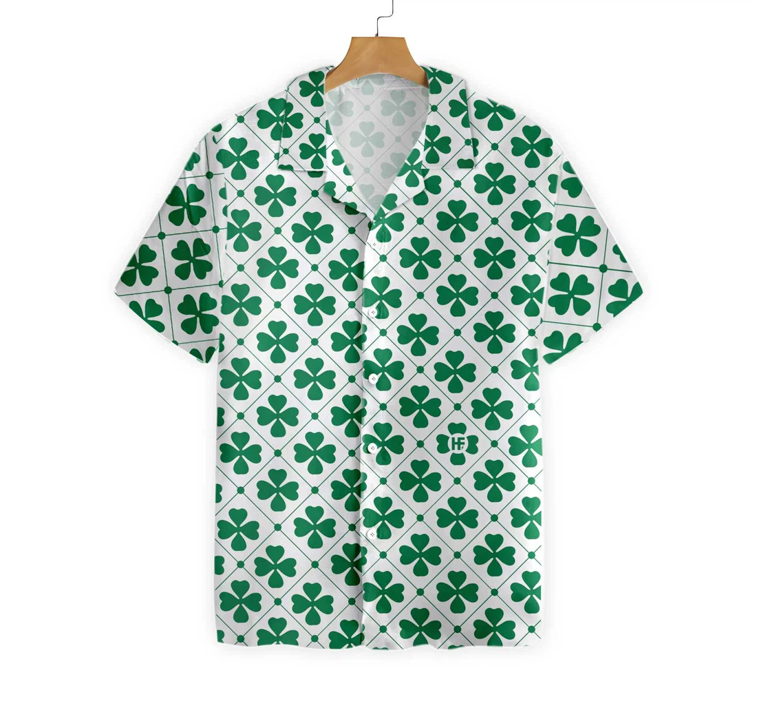 Four Leaf St Patrick's Day Hawaiian Shirt, Button Up Aloha Shirt For Men, Women