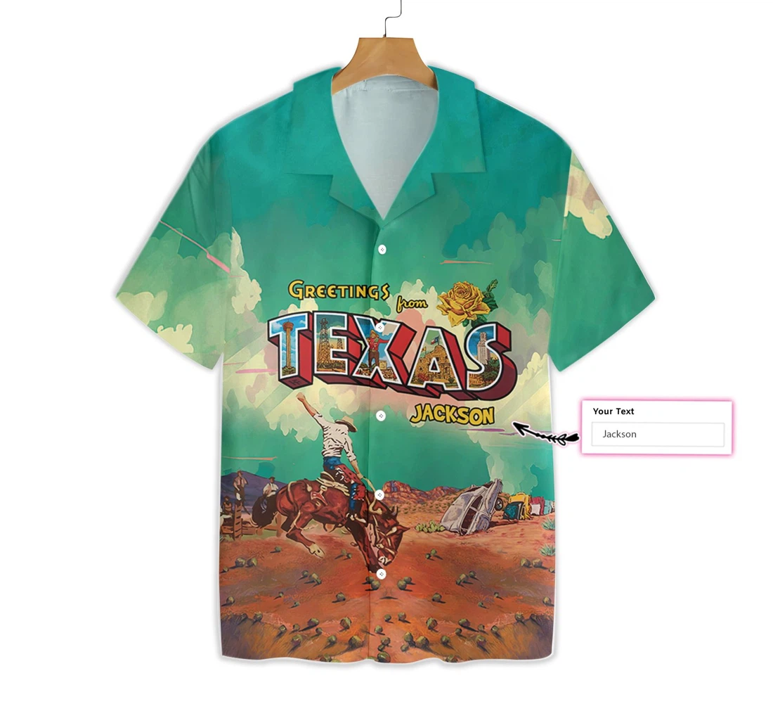 Greetings From Texas Custom Cowboy Rodeo Texas Western Texas Home Hawaiian Shirt, Button Up Aloha Shirt For Men, Women