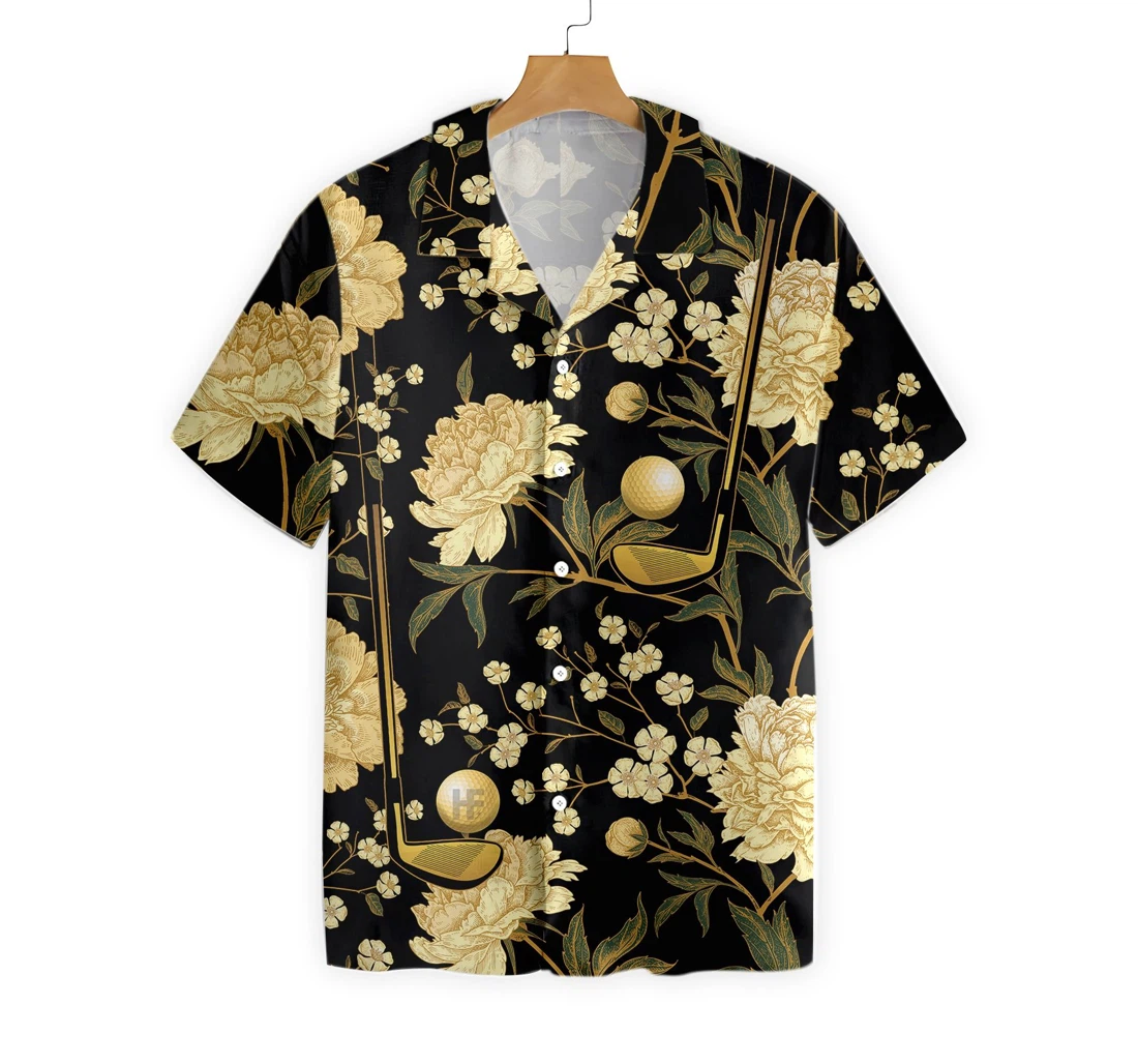 Luxury Black And Gold Golf Club And Ball Hawaiian Shirt, Button Up Aloha Shirt For Men, Women