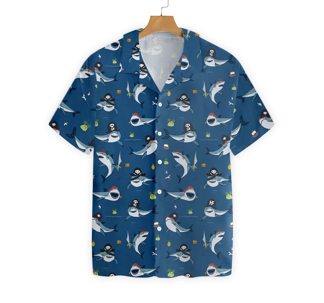 Shark Pirates Hawaiian Shirt, Button Up Aloha Shirt For Men, Women