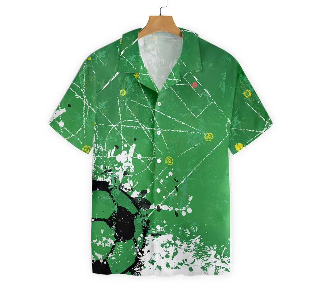 Soccer Green Background Hawaiian Shirt, Button Up Aloha Shirt For Men, Women