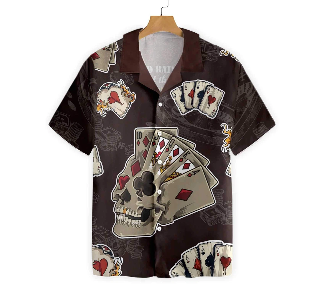 I Would Rather Be At The Casino Skull Pattern Hawaiian Shirt, Button Up Aloha Shirt For Men, Women