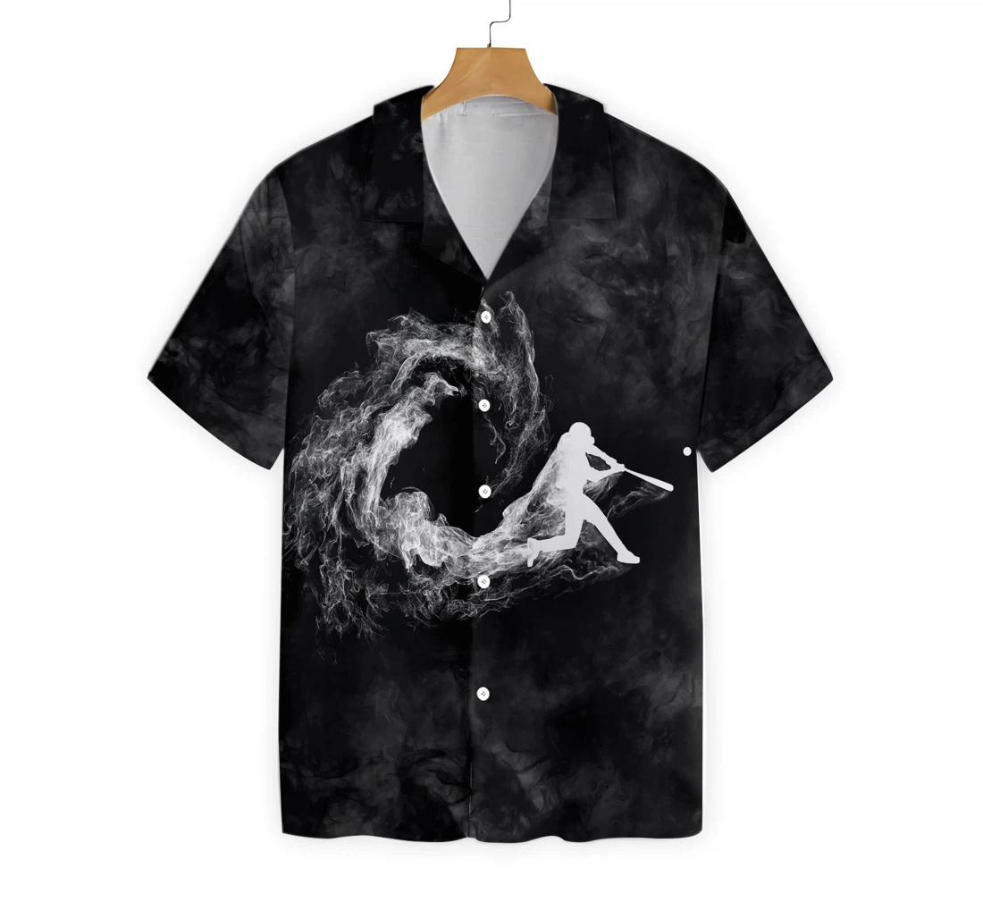 Baseball Player On Smoke Background Hawaiian Shirt, Button Up Aloha Shirt For Men, Women