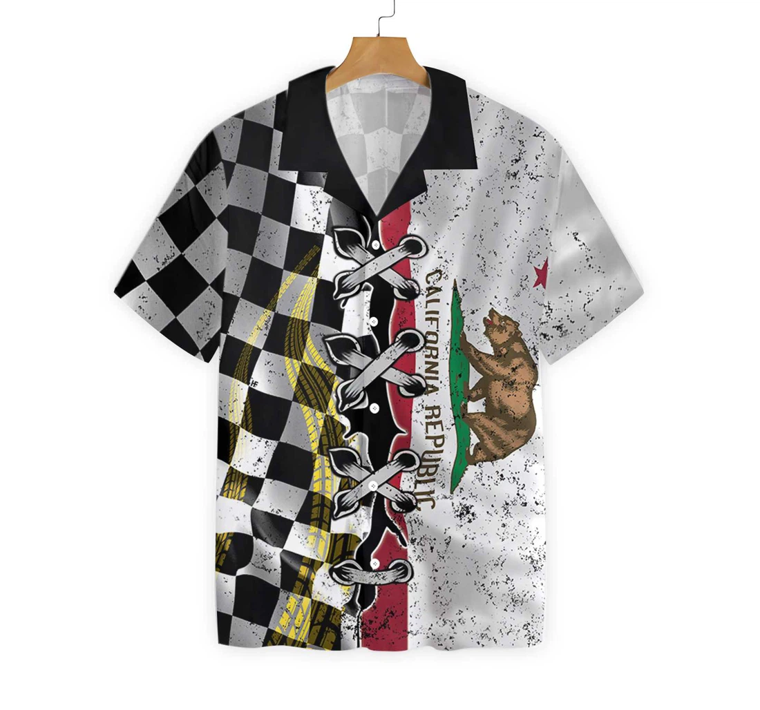 California Racing Flag Hawaiian Shirt, Button Up Aloha Shirt For Men, Women