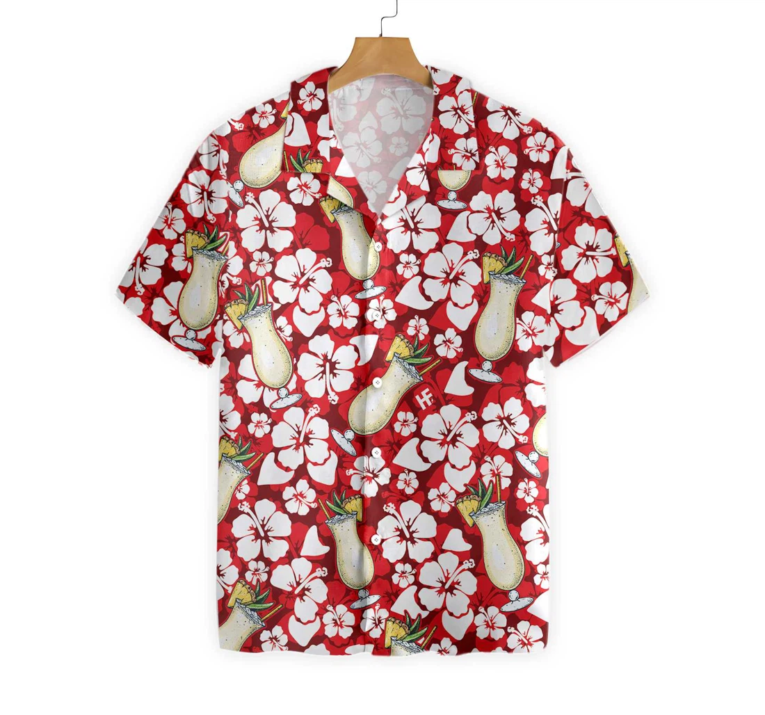 Pina Colada Cocktail Pattern Hawaiian Shirt, Button Up Aloha Shirt For Men, Women